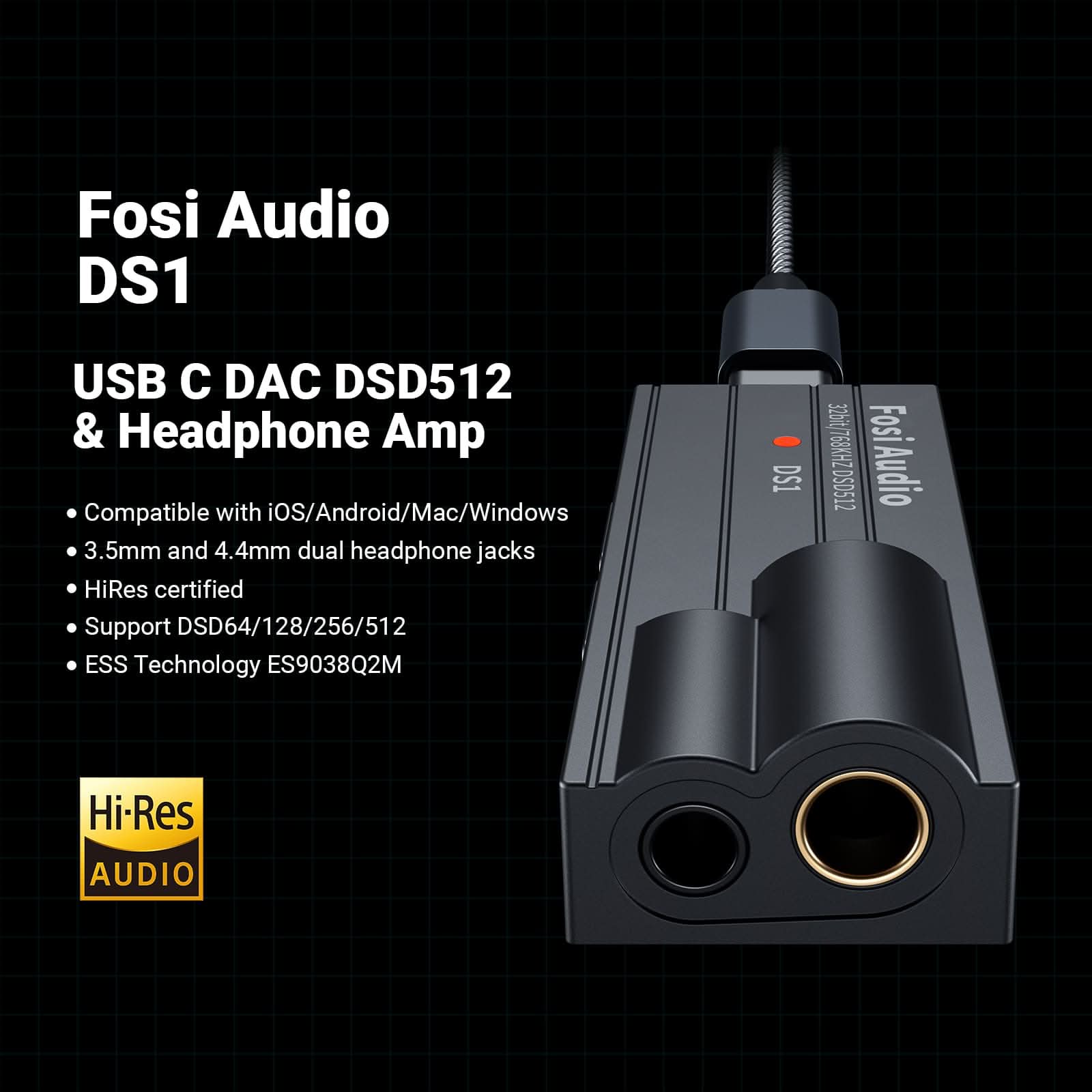 Fosi Audio DS1 ヘッドホンアンプ DAC DSD512対応 ポータブル 高音質3.5mm 4.4mm