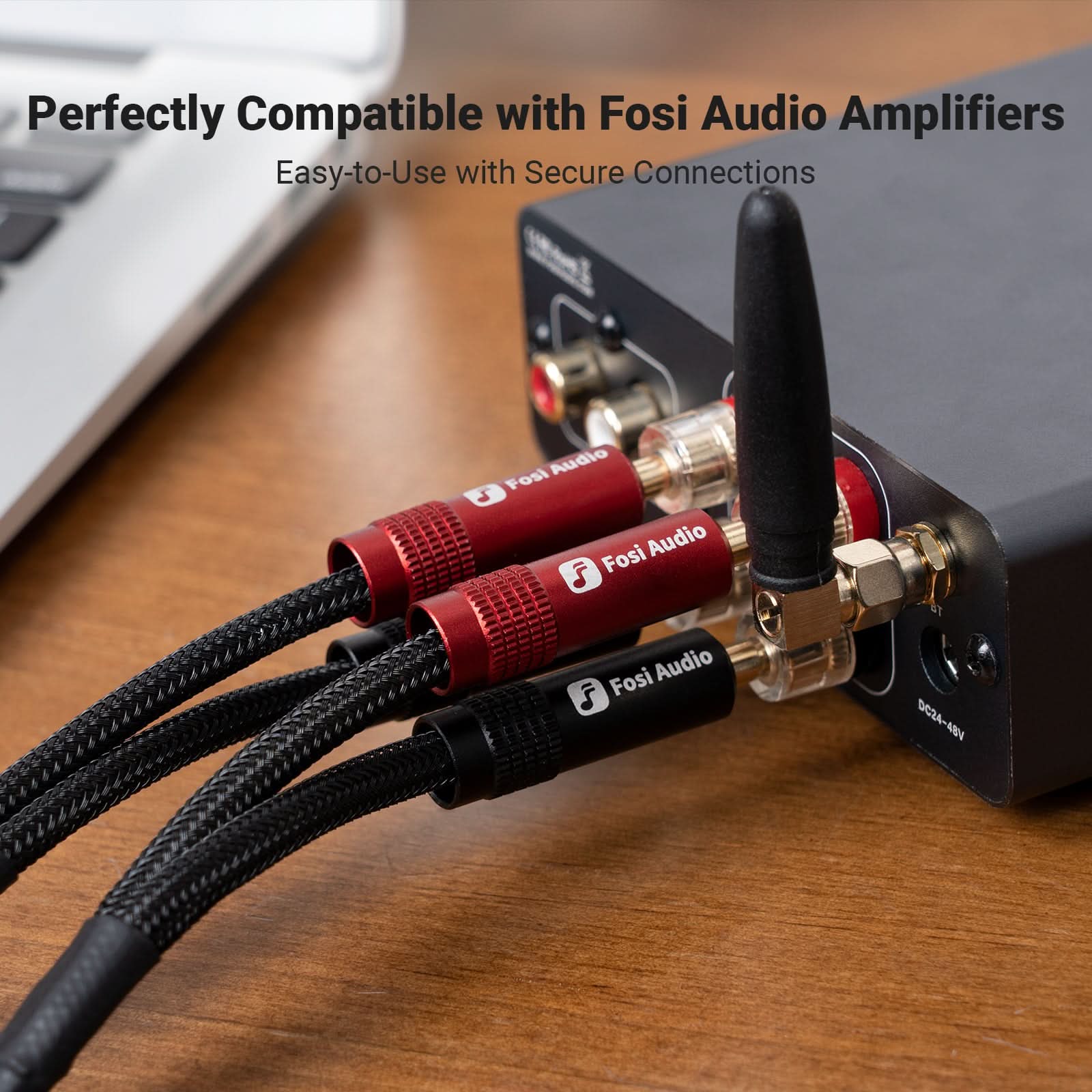 Fosi Audio 14AWG 編組スピーカーケーブル 1.8m ケーブル1本 バナナプラグ4個入り