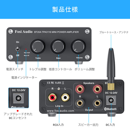 Fosi Audio BT20A Bluetooth 5.0 パワーアンプ