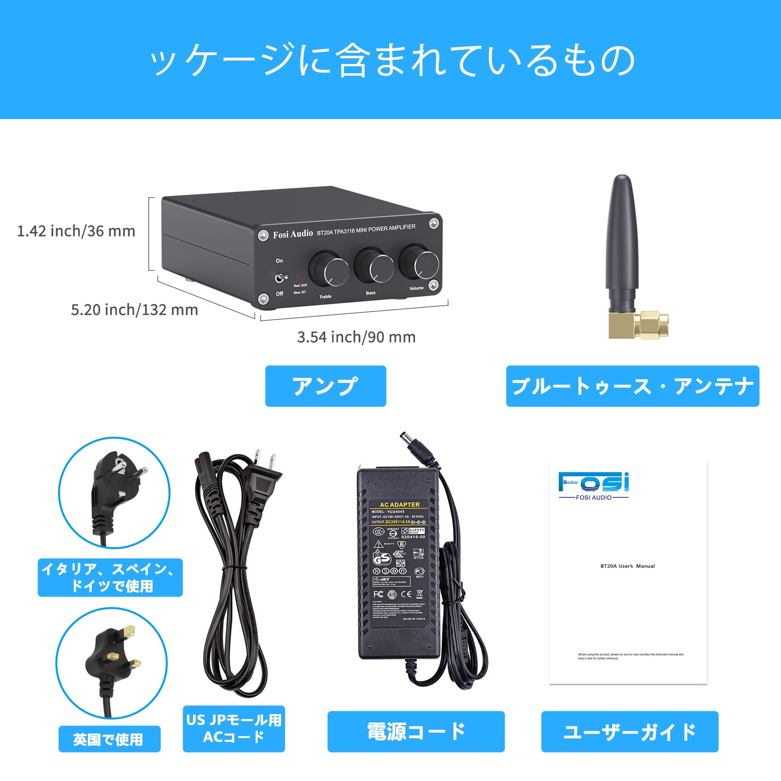 Fosi Audio BT20A Bluetooth 5.0 パワーアンプ