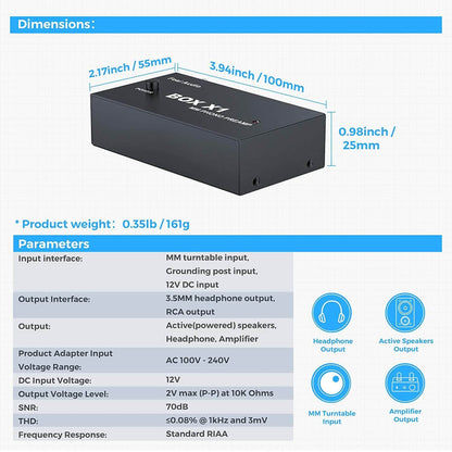 Fosi Audio BOX X1-MM Phono Preamp MM Turntable Preamplifer With 3.5mm AUX Headphone Output